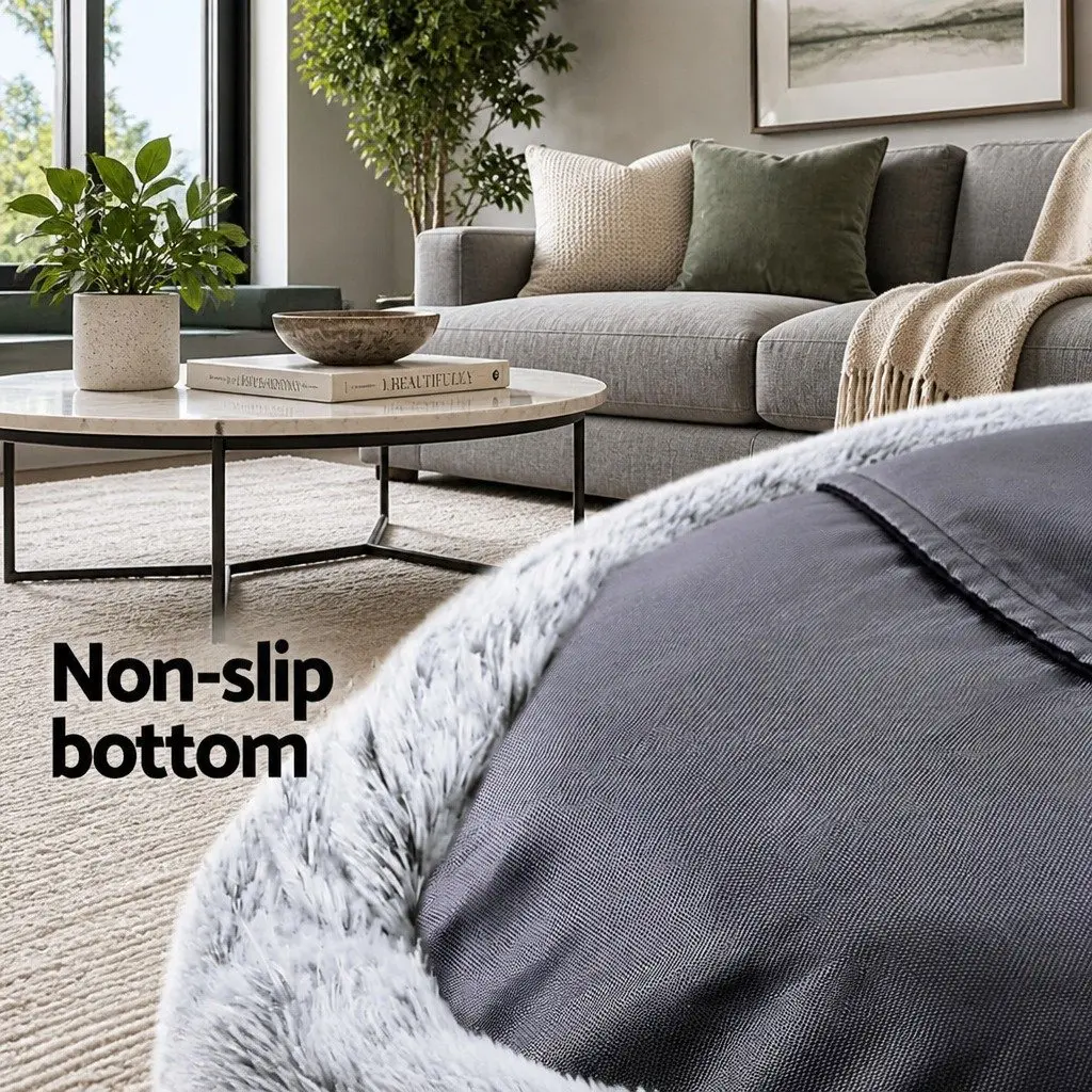 Dog Bed Calming Extra Large 110cm Soft Plush Charcoal Non-Slip Base