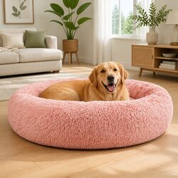 Extra Large Pet Bed Dog Cat 110cm Soft Plush Calming Pink Washable Cover