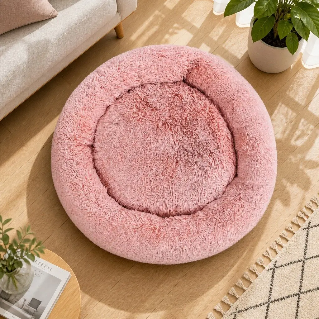 Extra Large Pet Bed for Dog Cat 110cm Soft Plush Calming Pink