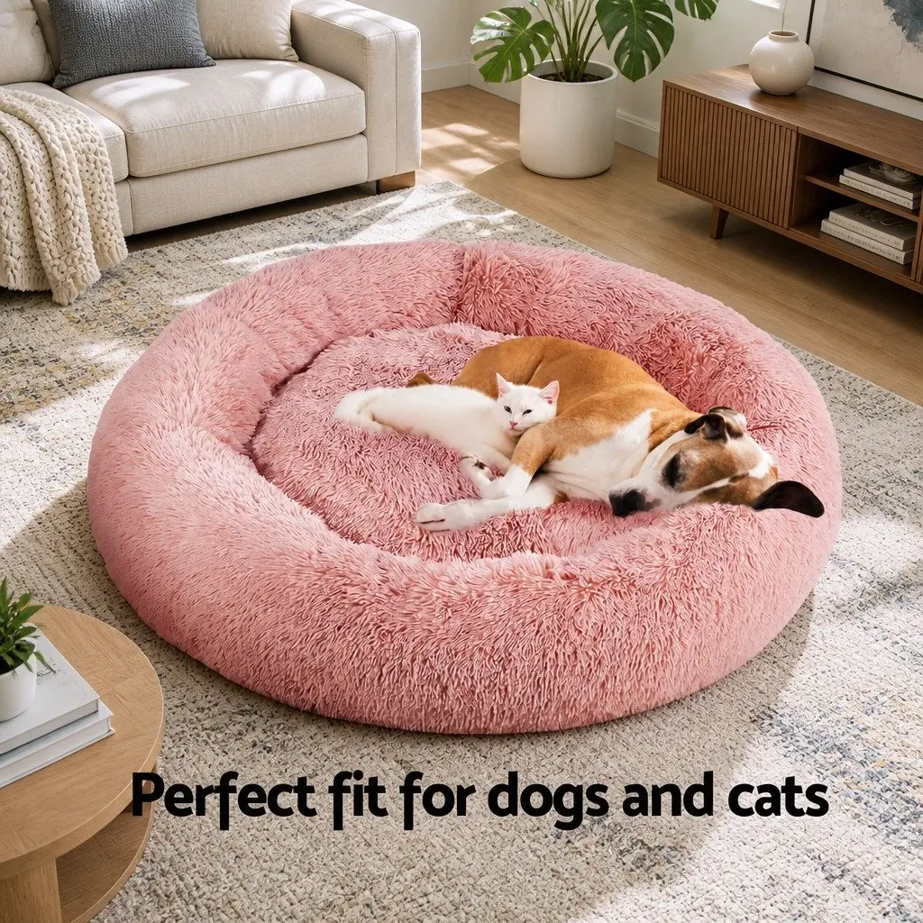 Extra Large Pet Bed for Dog Cat 110cm Soft Plush Calming Pink