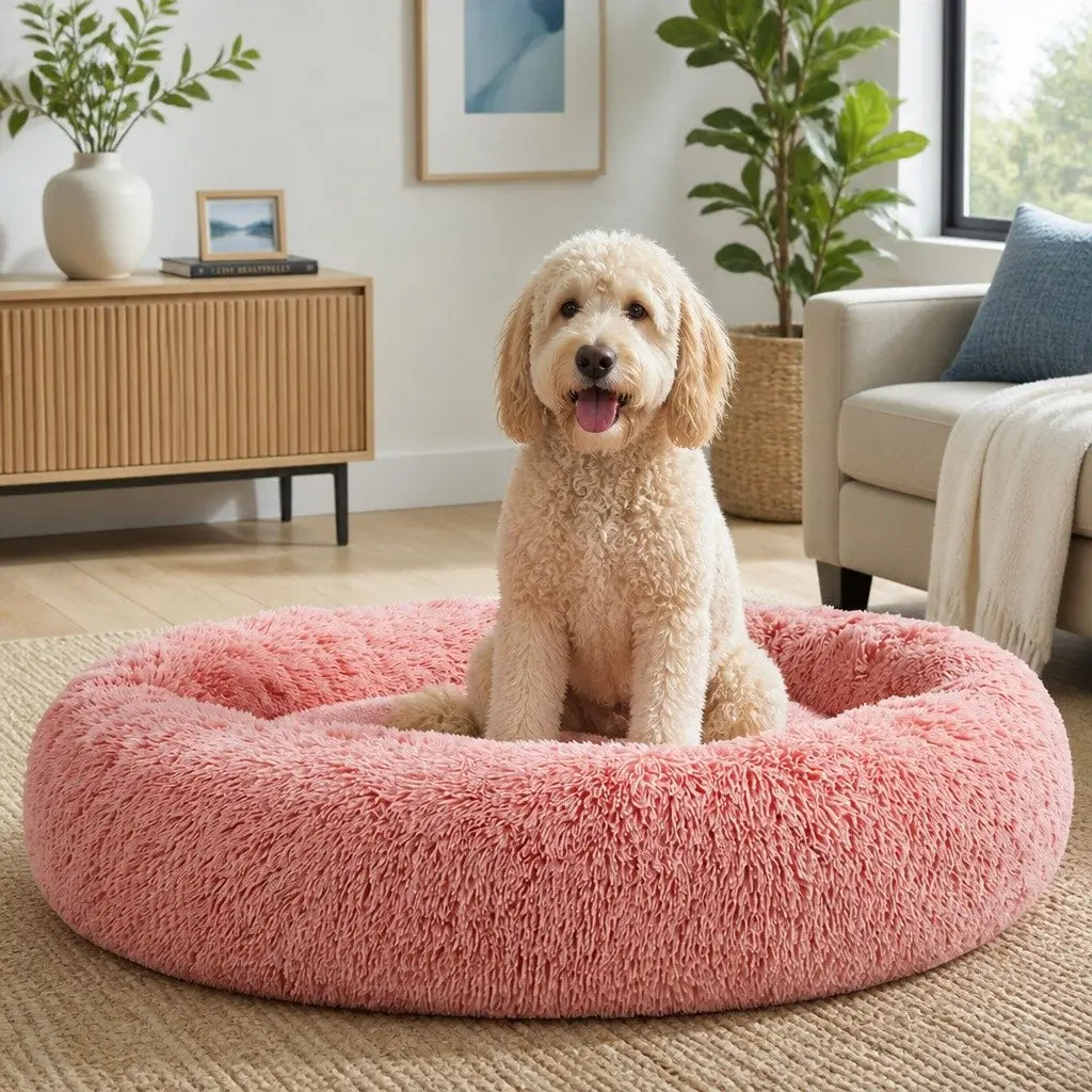 Extra Large Pet Bed for Dog Cat 110cm Soft Plush Calming Pink