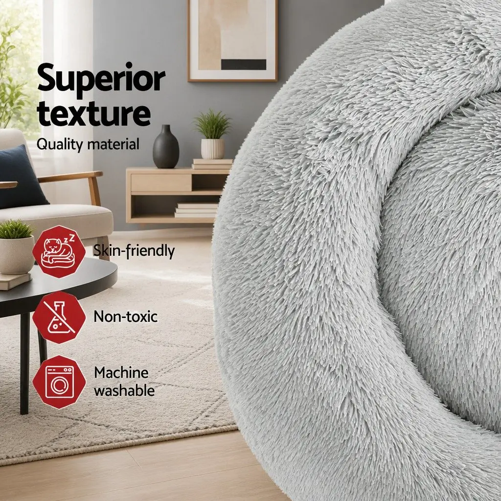 Large Dog Cat Pet Bed 90cm Soft Plush Washable Light Grey
