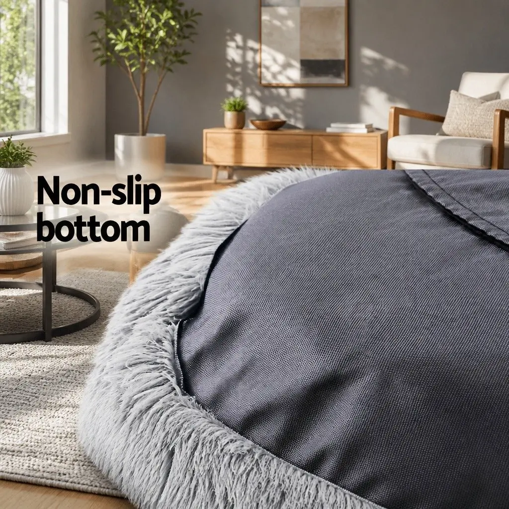 Large Dog Cat Pet Bed 90cm Soft Plush Washable Light Grey