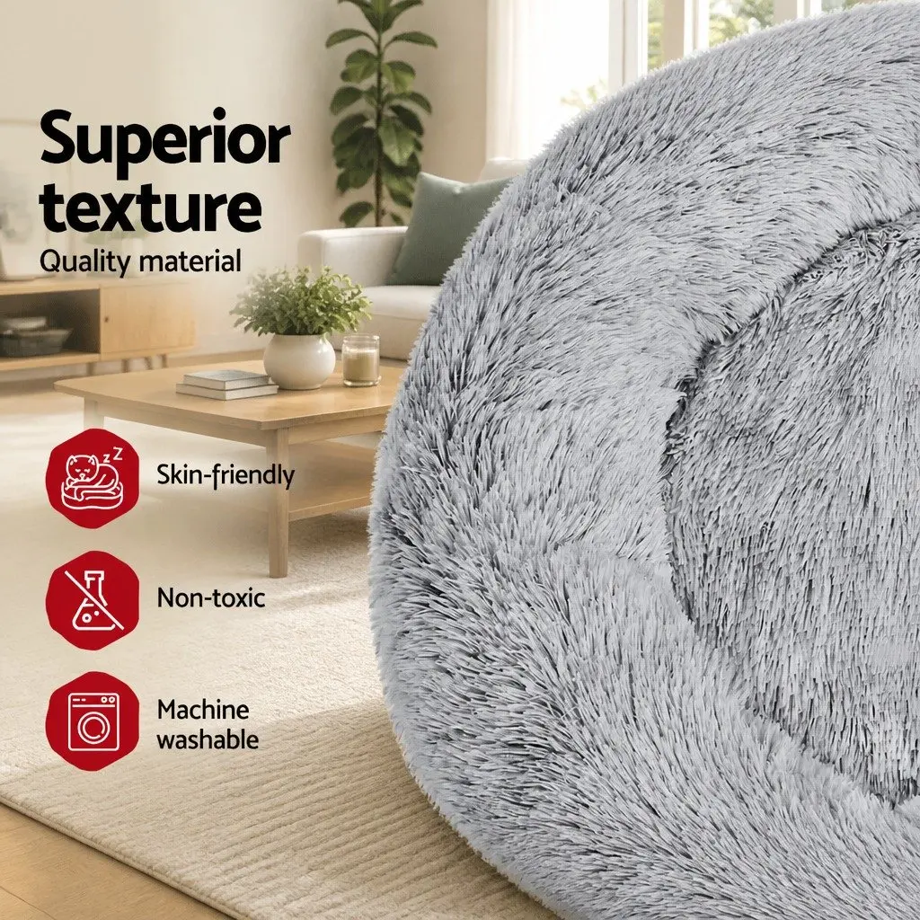 Pet Bed Large Soft Plush Calming 90cm Light Charcoal Washable Non-slip Base for Dogs and Cats