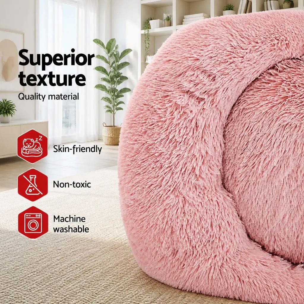 Large Pet Bed Soft Plush 90cm Pink Non-Slip Washable Cover