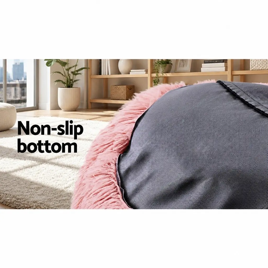 Large Pet Bed Soft Plush 90cm Pink Non-Slip Washable Cover
