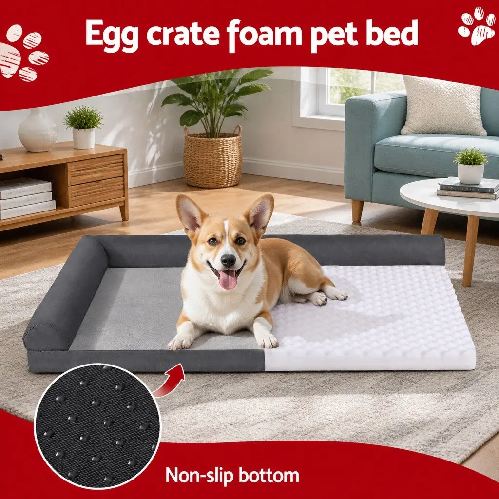 Pet Bed Plush Cushion Egg Crate Large Sofa Platform Grey Removable Washable