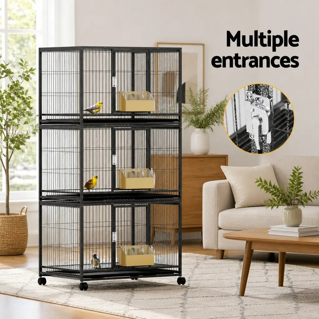 Large Bird Cage Aviary Parrot Budgie Canary Stand Black 60cm x 90.5cm x 172cm