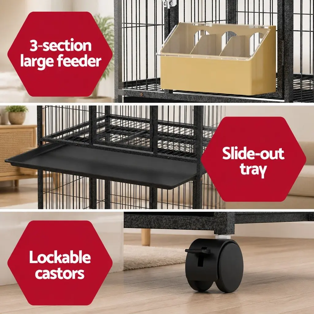 Large Bird Cage Aviary Parrot Budgie Canary Stand Black 60cm x 90.5cm x 172cm