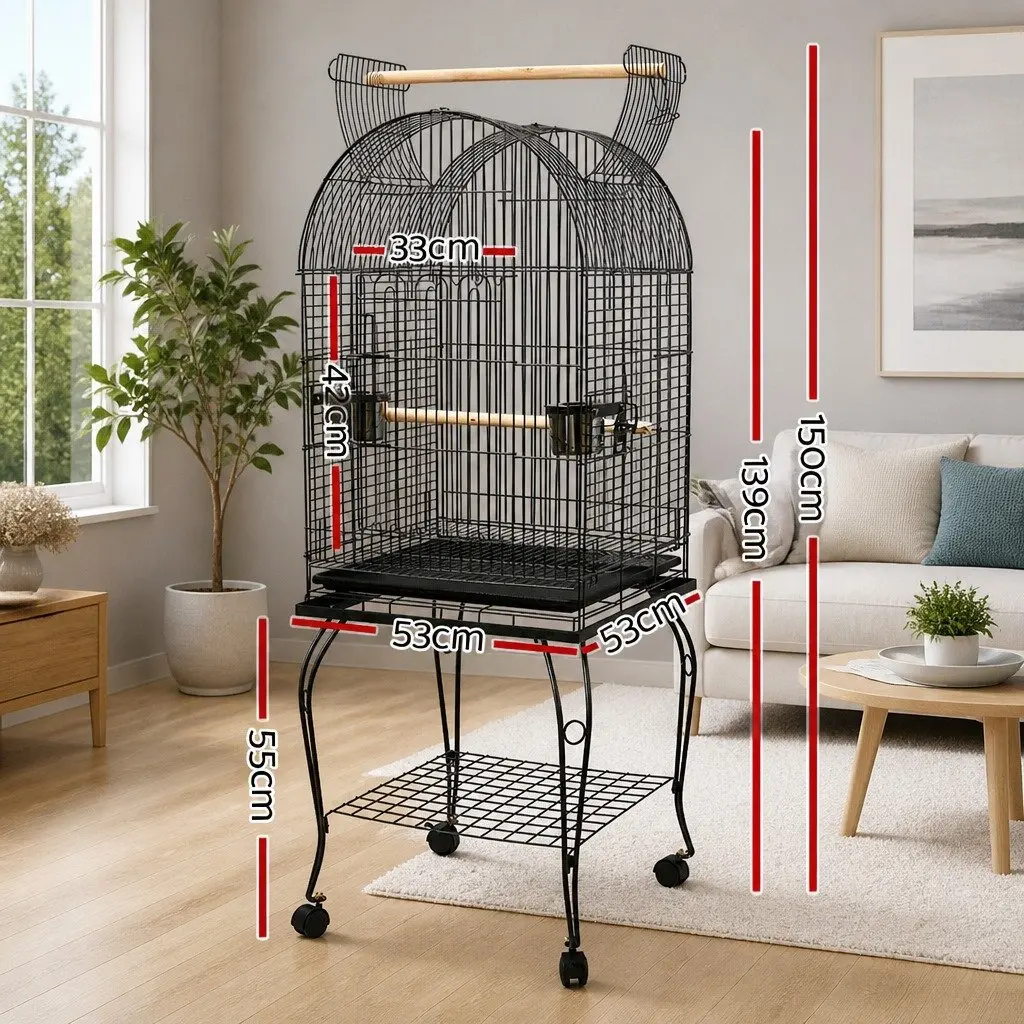 Large Bird Cage Aviary 150cm Black Parrot Dome Wrought Iron Enclosure Stand