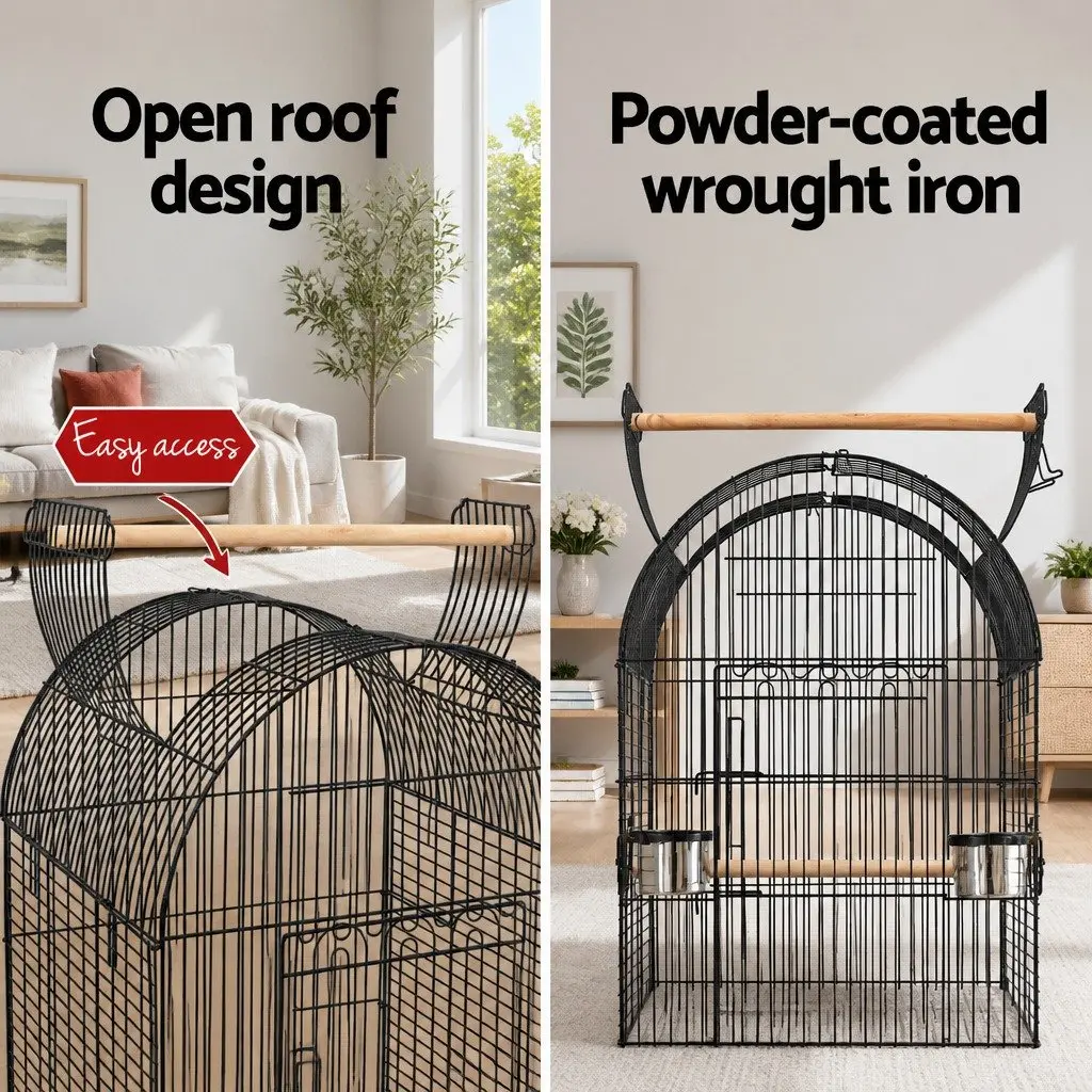 Large Bird Cage Aviary 150cm Black Parrot Dome Wrought Iron Enclosure Stand