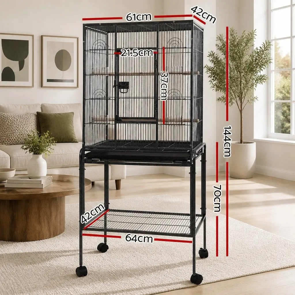 Large Bird Cage 144cm Aviary Parrot Finch Cockatiel Canary Indoor Outdoor Black