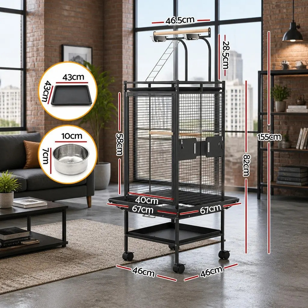 Large Bird Cage Stand-Alone Aviary for Small to Medium Birds 155cm Black
