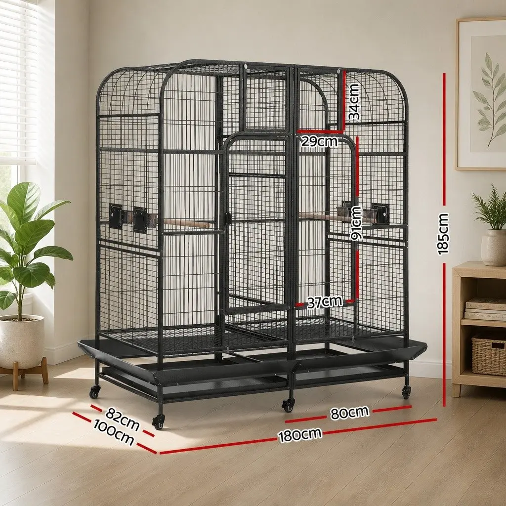 Large Bird Aviary Cage 185cm Parrot Housing Removable Divider Castor Wheels
