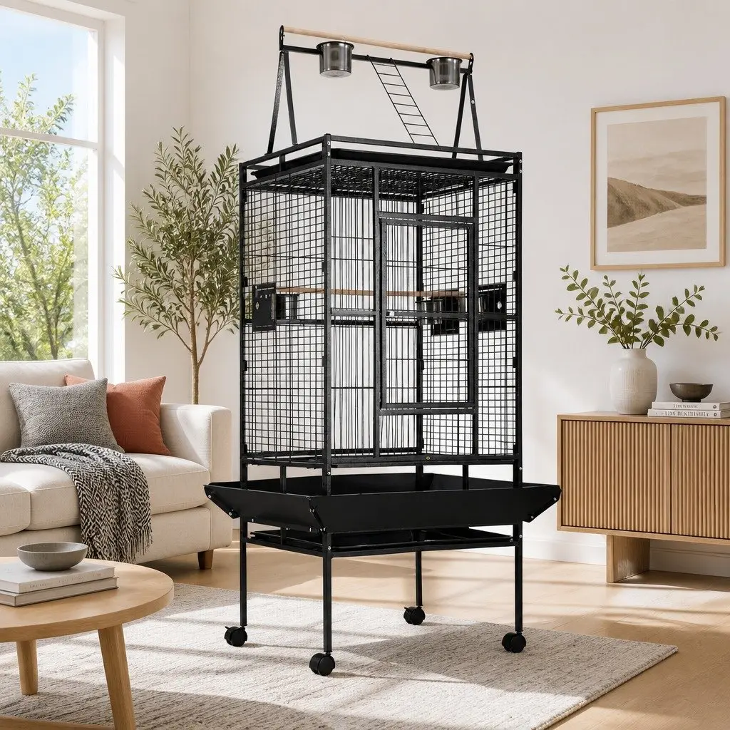 Large Bird Cage Aviary 173cm Tall Pet Home Black with Perches and Food Bowls