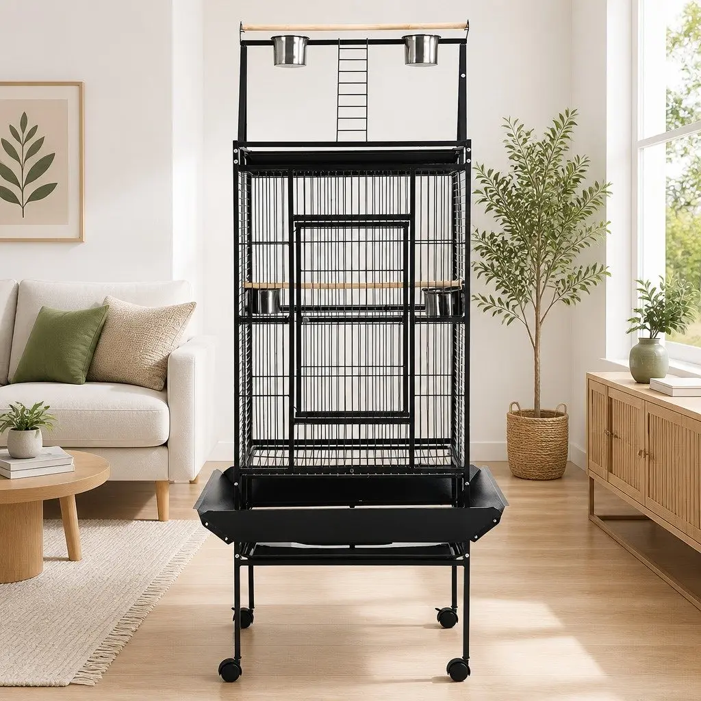 Large Bird Cage Aviary 173cm Tall Pet Home Black with Perches and Food Bowls