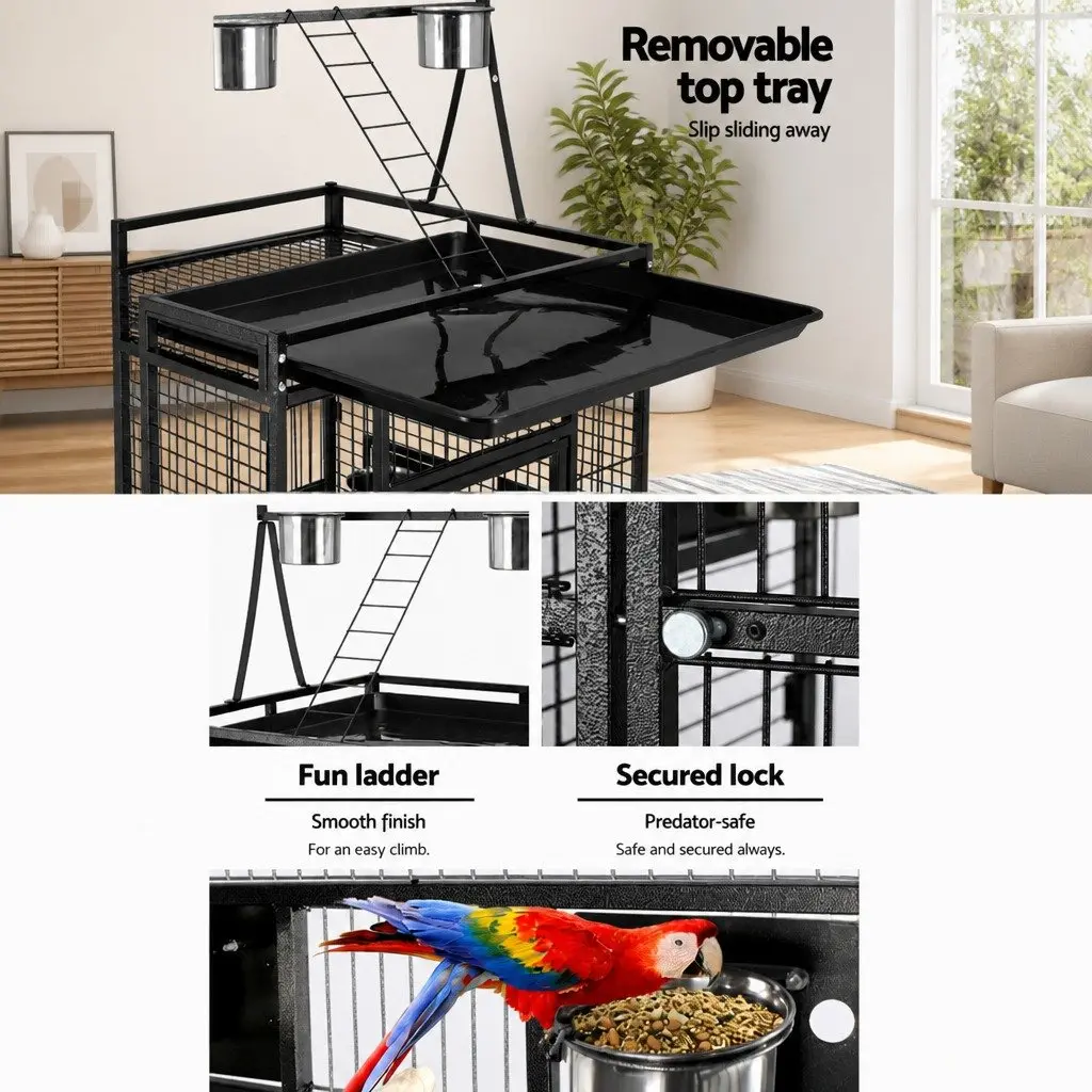 Large Bird Cage Aviary 173cm Tall Pet Home Black with Perches and Food Bowls