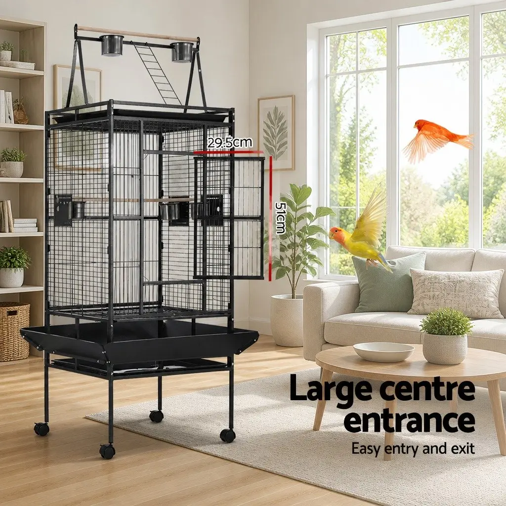 Large Bird Cage Aviary 173cm Tall Pet Home Black with Perches and Food Bowls