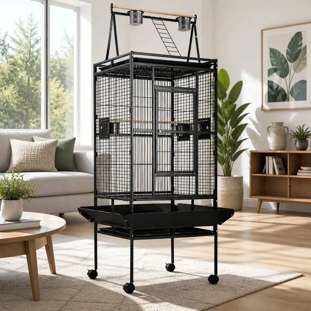 Large Bird Cage Aviary 173cm Tall Pet Home Black with Perches and Food Bowls