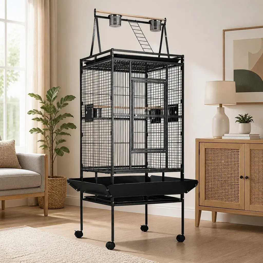 Large Bird Cage Aviary 173cm Tall Pet Home Black with Perches and Food Bowls