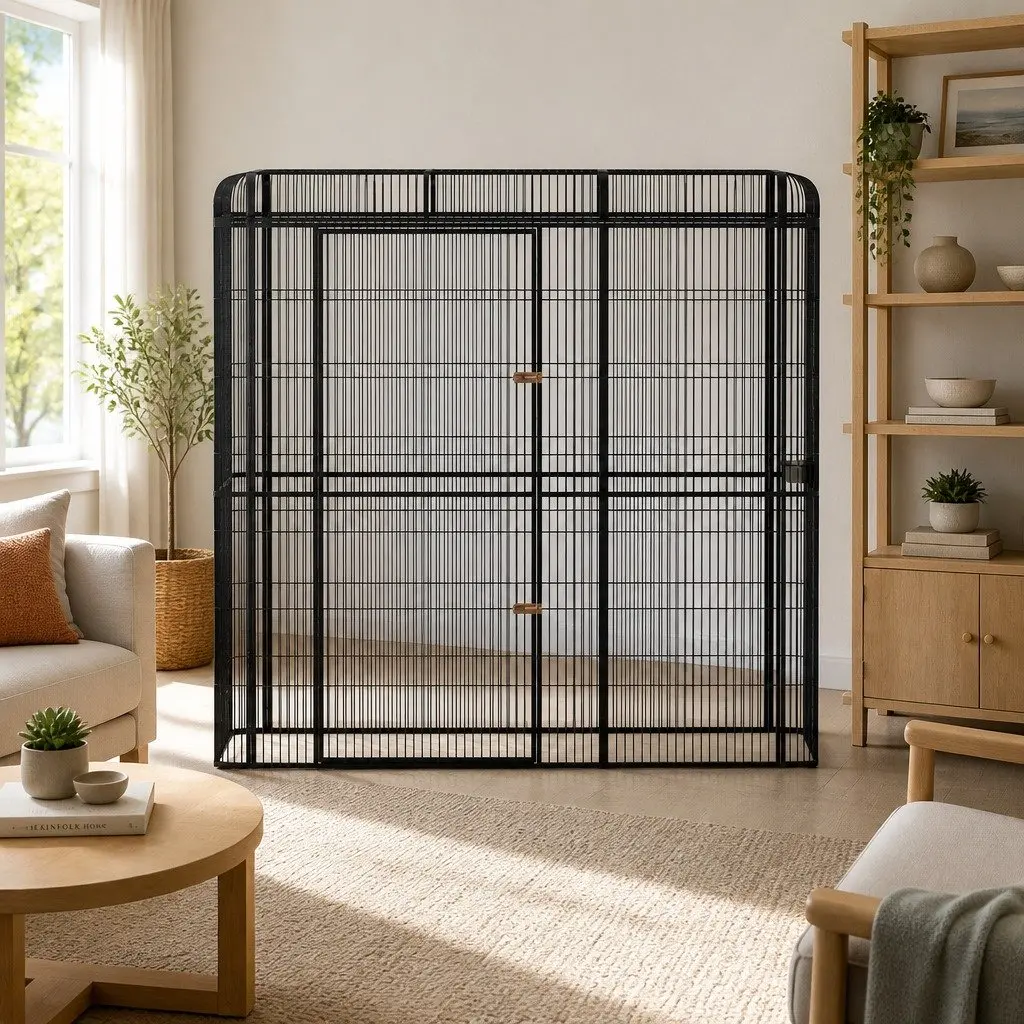 Large Walk-in Aviary Bird Cage Parrot Macaw Cockatoo Pet Enclosure 203cm Black