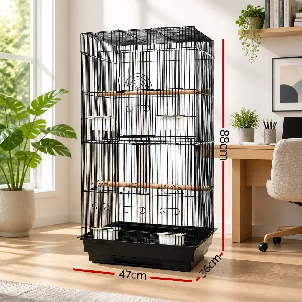 Bird Cage 88cm Large Aviary Black Wrought Iron Perches Feeders Easy Assemble