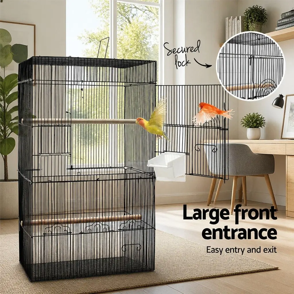 Bird Cage 88cm Large Aviary Black Wrought Iron Perches Feeders Easy Assemble