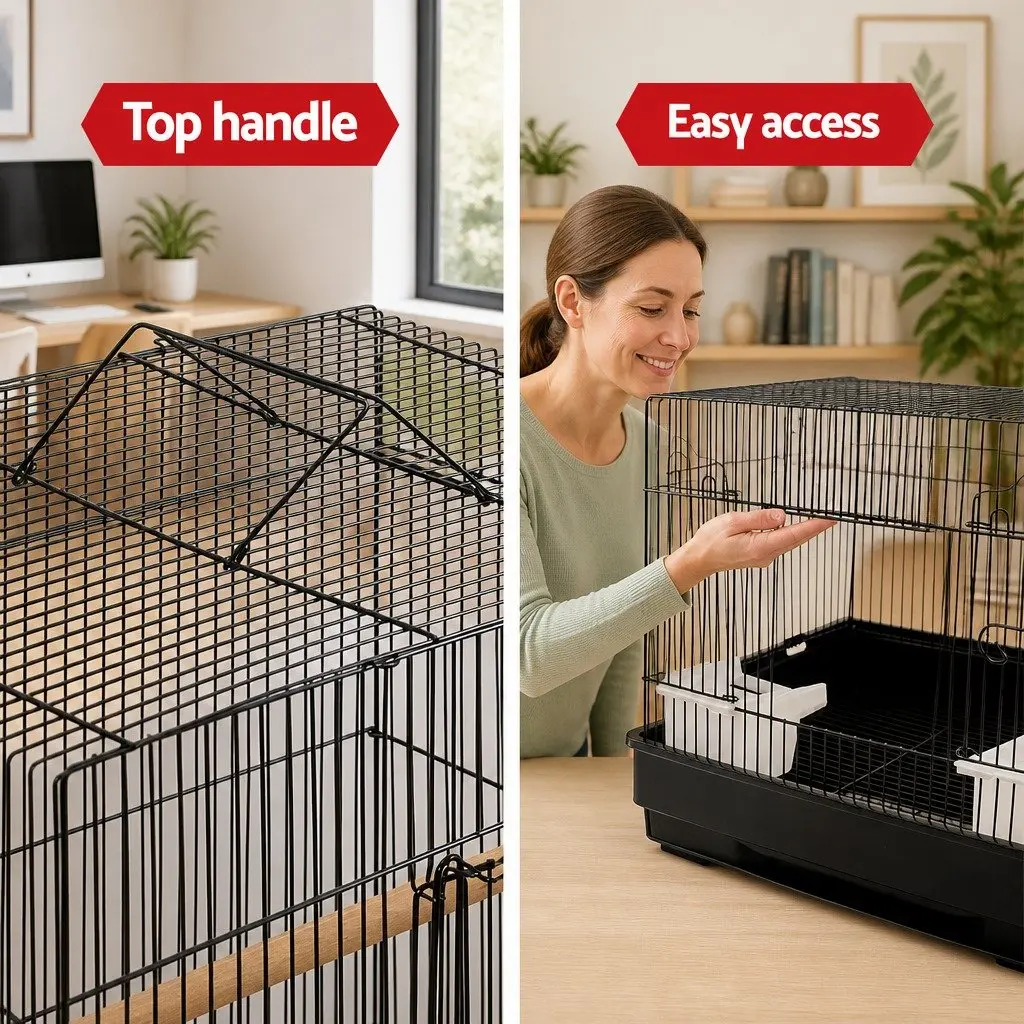 Bird Cage 88cm Large Aviary Black Wrought Iron Perches Feeders Easy Assemble