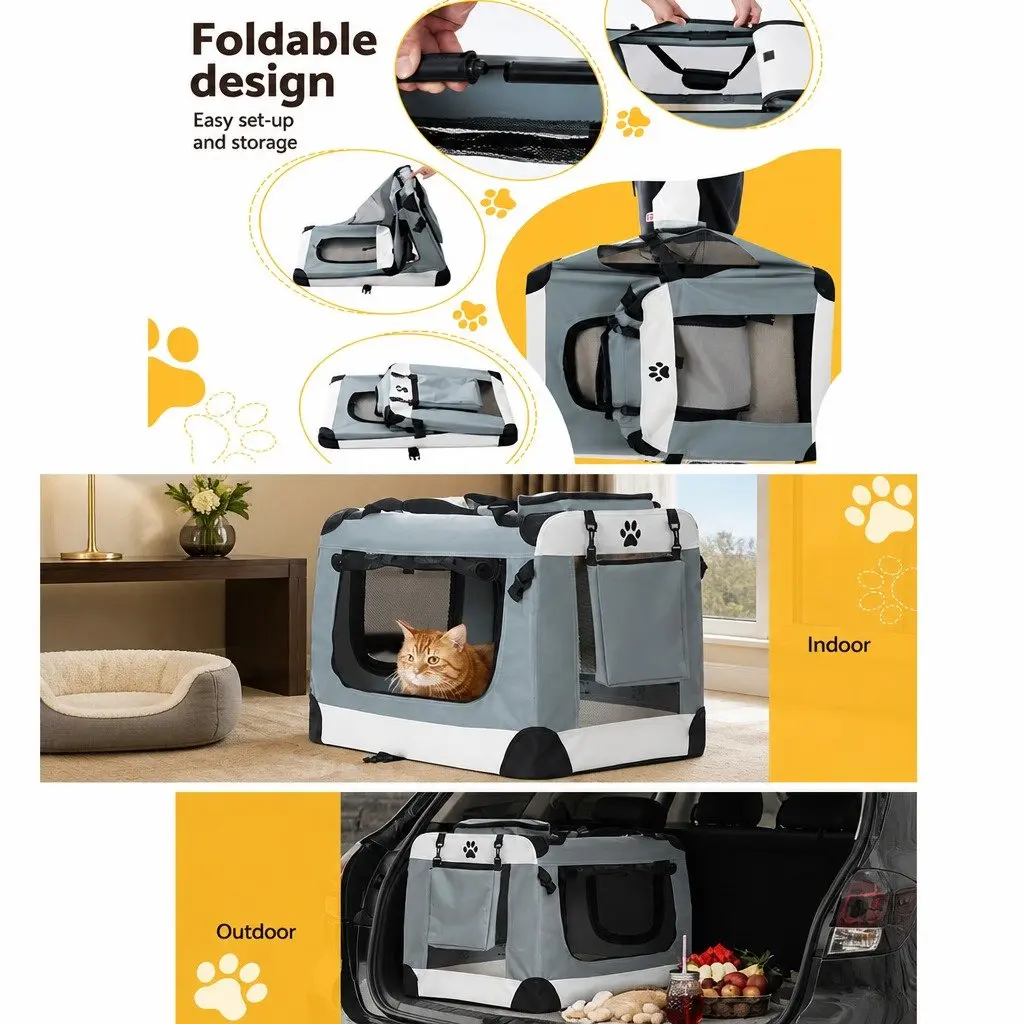 Pet Carrier Soft Crate Dog Cat Travel 90x61CM Portable Foldable 2XL Blue