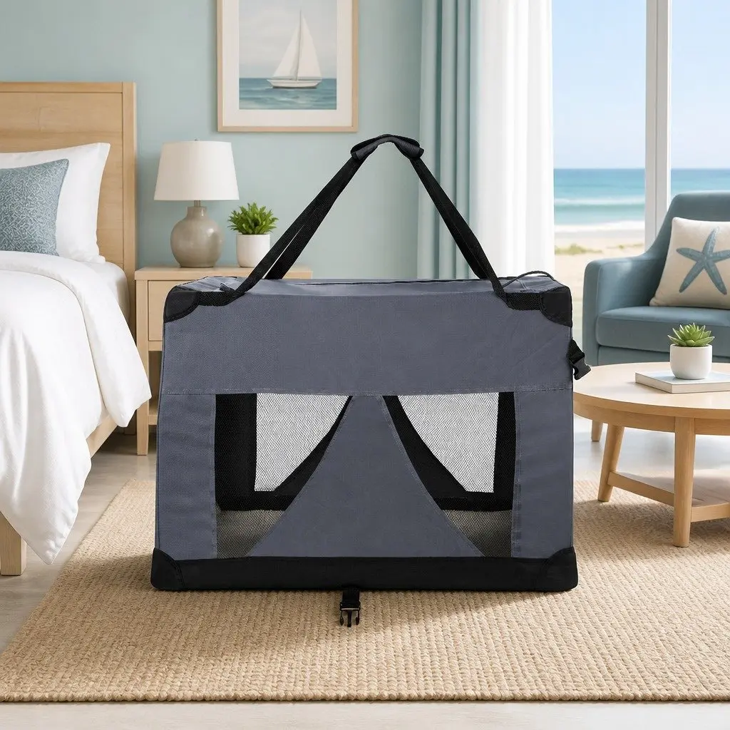 Pet Carrier Soft Crate Dog Cat Travel Portable Foldable 60x42cm Grey Medium