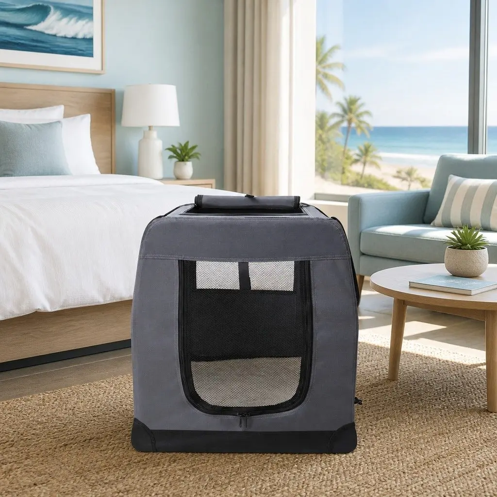 Pet Carrier Soft Crate Dog Cat Travel Portable Foldable 60x42cm Grey Medium