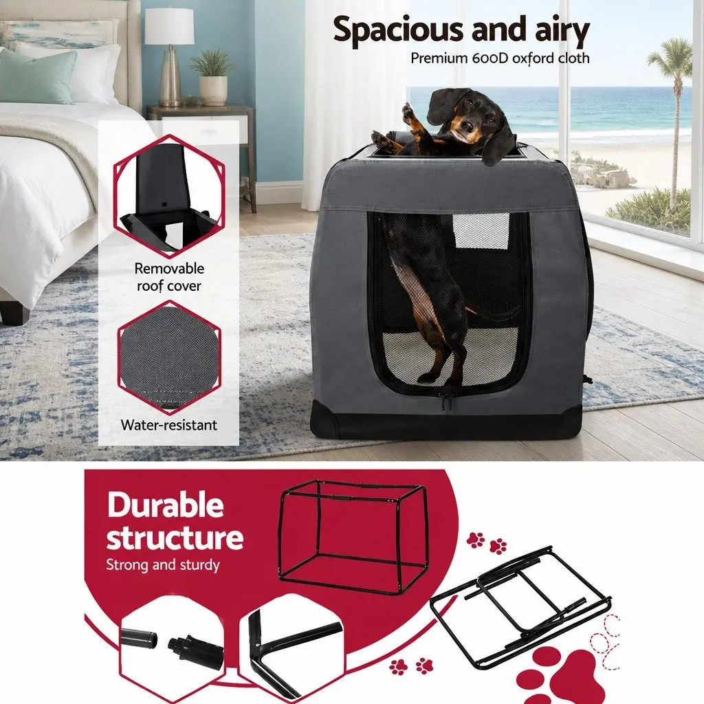 Pet Carrier Soft Crate Dog Cat Travel Portable Foldable 60x42cm Grey Medium