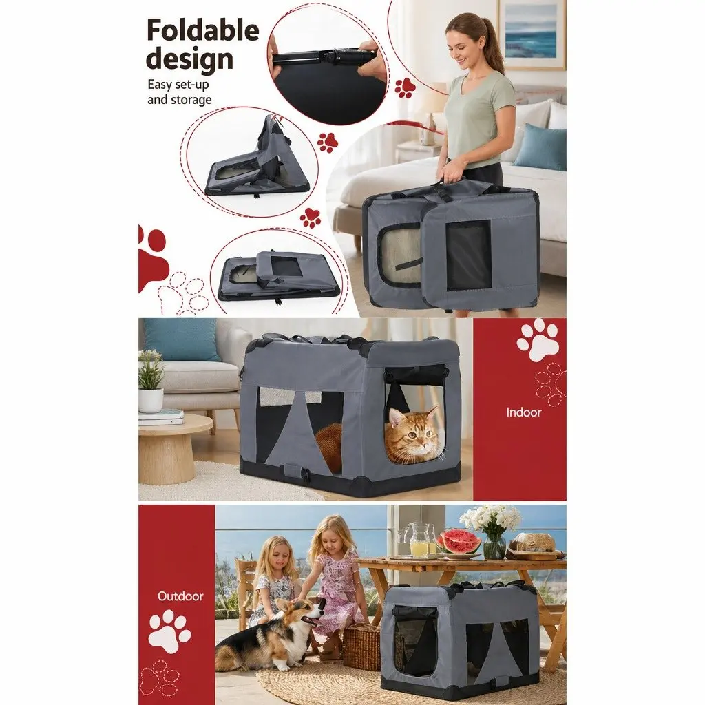 Pet Carrier Soft Crate Dog Cat Travel Portable Foldable 60x42cm Grey Medium