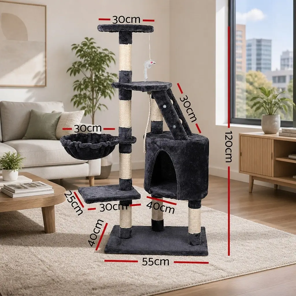 Cat Tree Scratching Post Multi-Level Condo 120cm Dark Grey