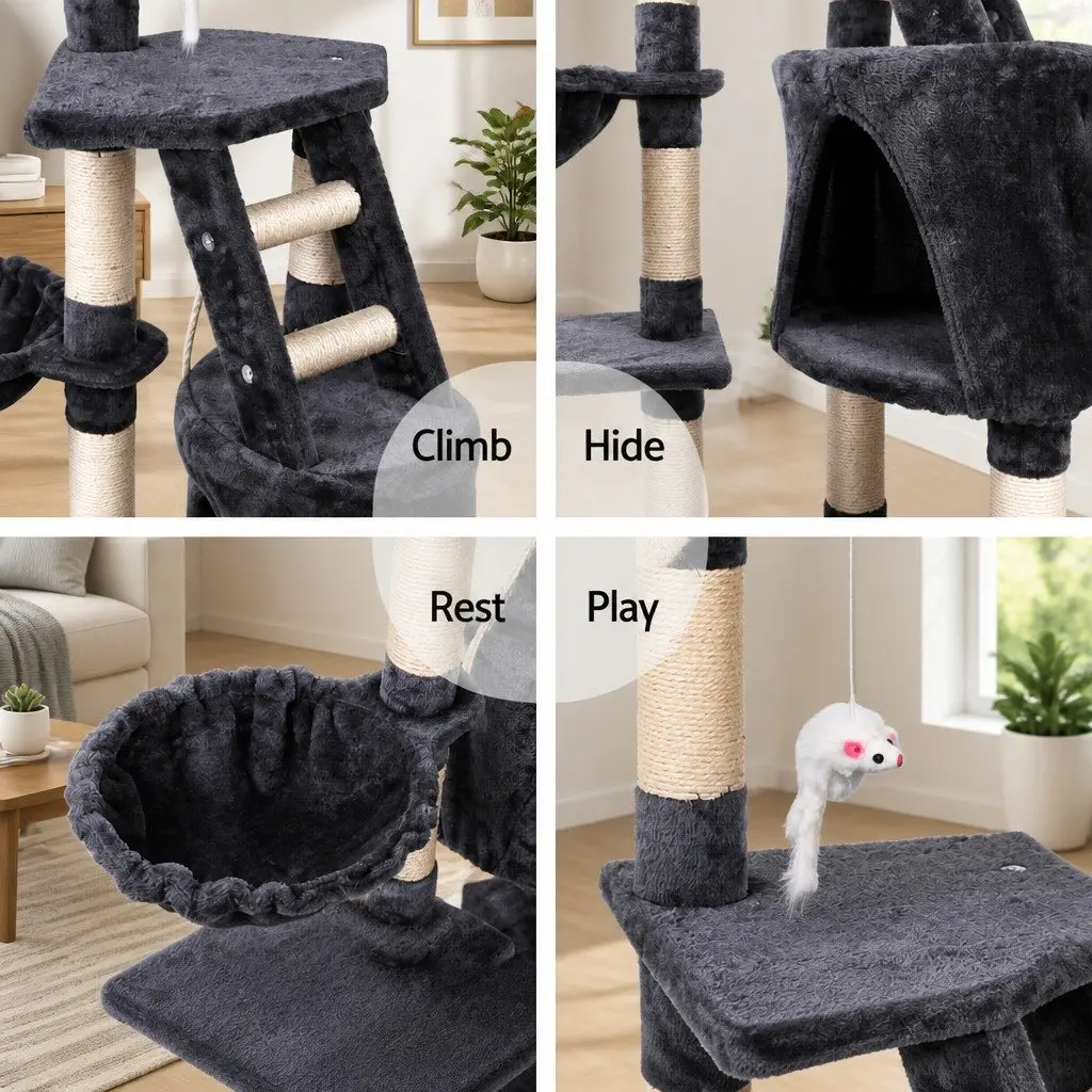 Cat Tree Scratching Post Multi-Level Condo 120cm Dark Grey