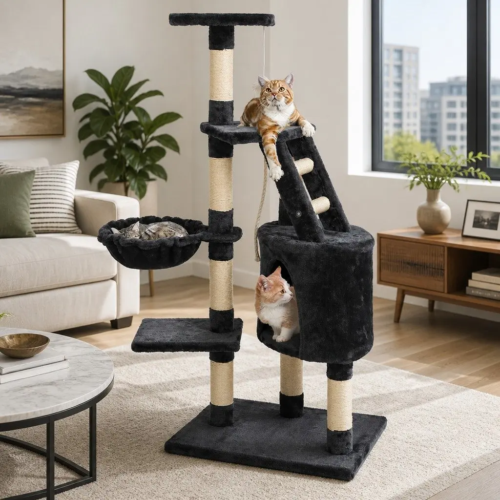 Cat Tree Scratching Post Multi-Level Condo 120cm Dark Grey