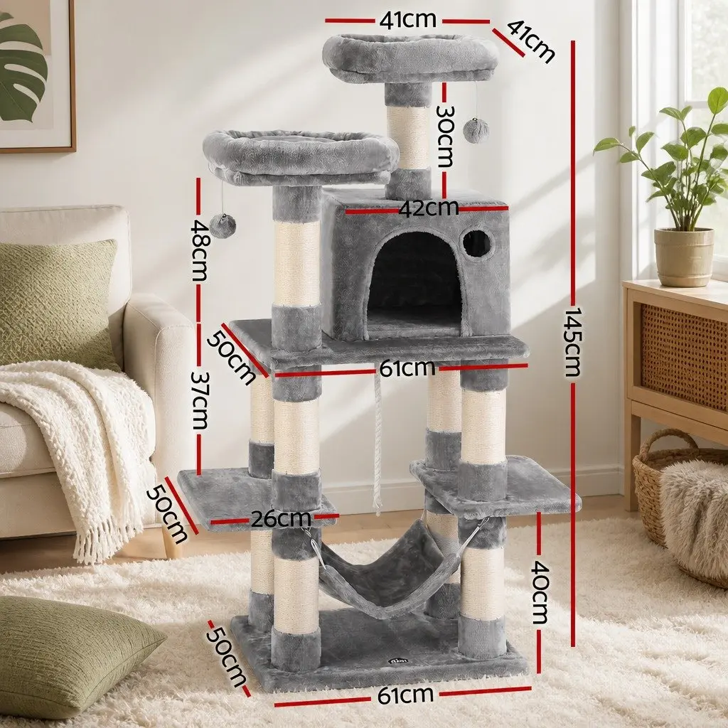 Cat Tree 145cm Tower Scratching Post Condo House Multi-Level Climbing Frame