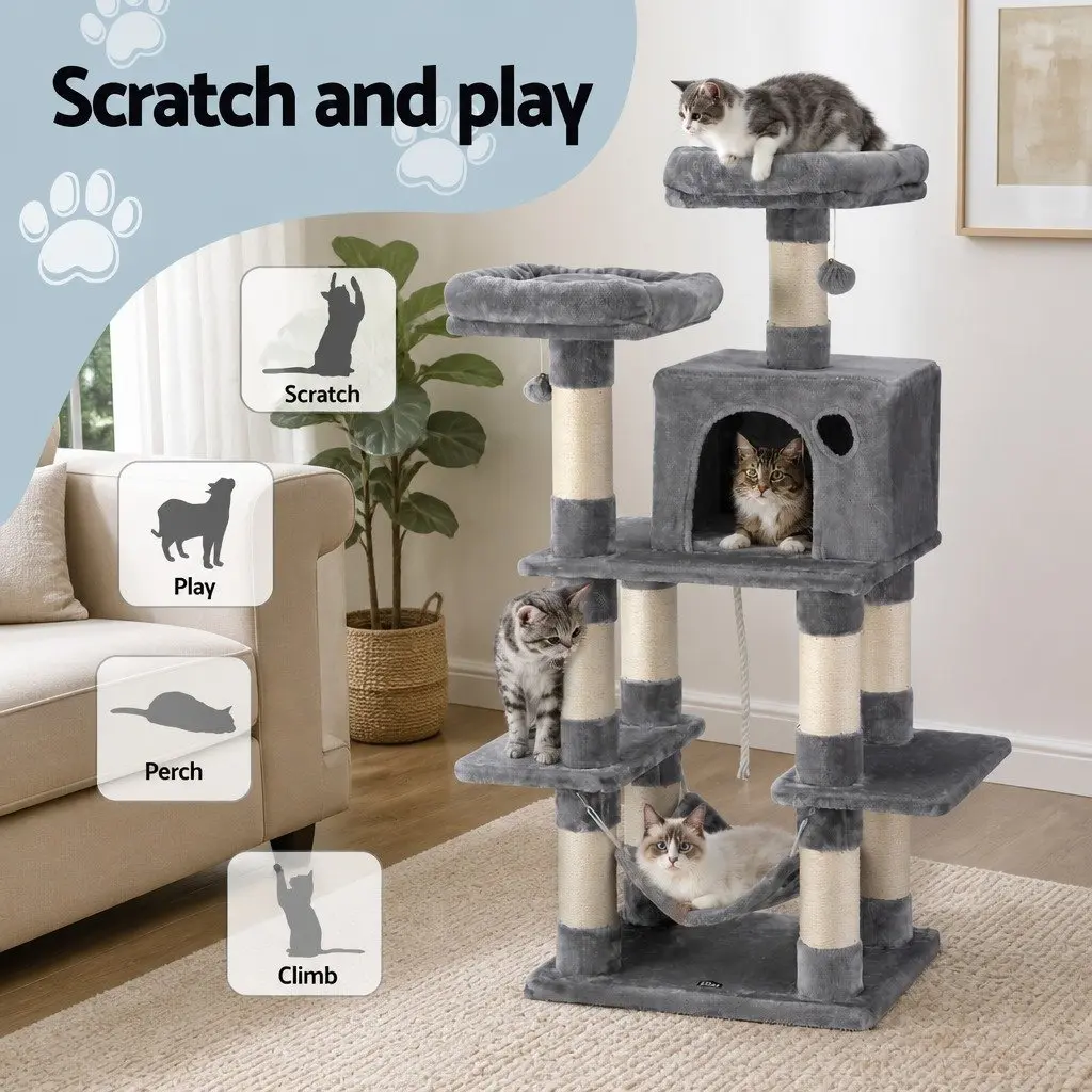 Cat Tree 145cm Tower Scratching Post Condo House Multi-Level Climbing Frame