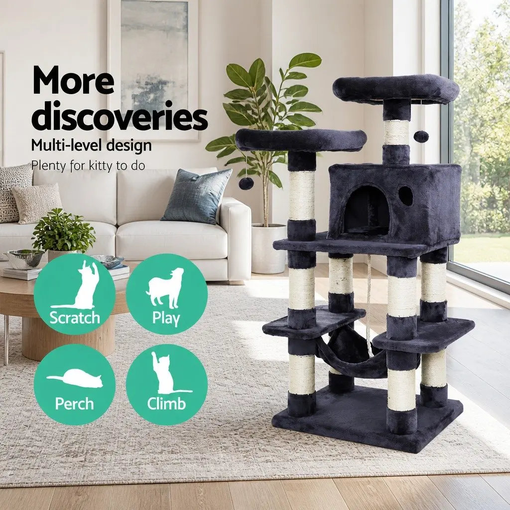 Cat Tree Multi-Level Scratching Post Condo House 145cm Grey