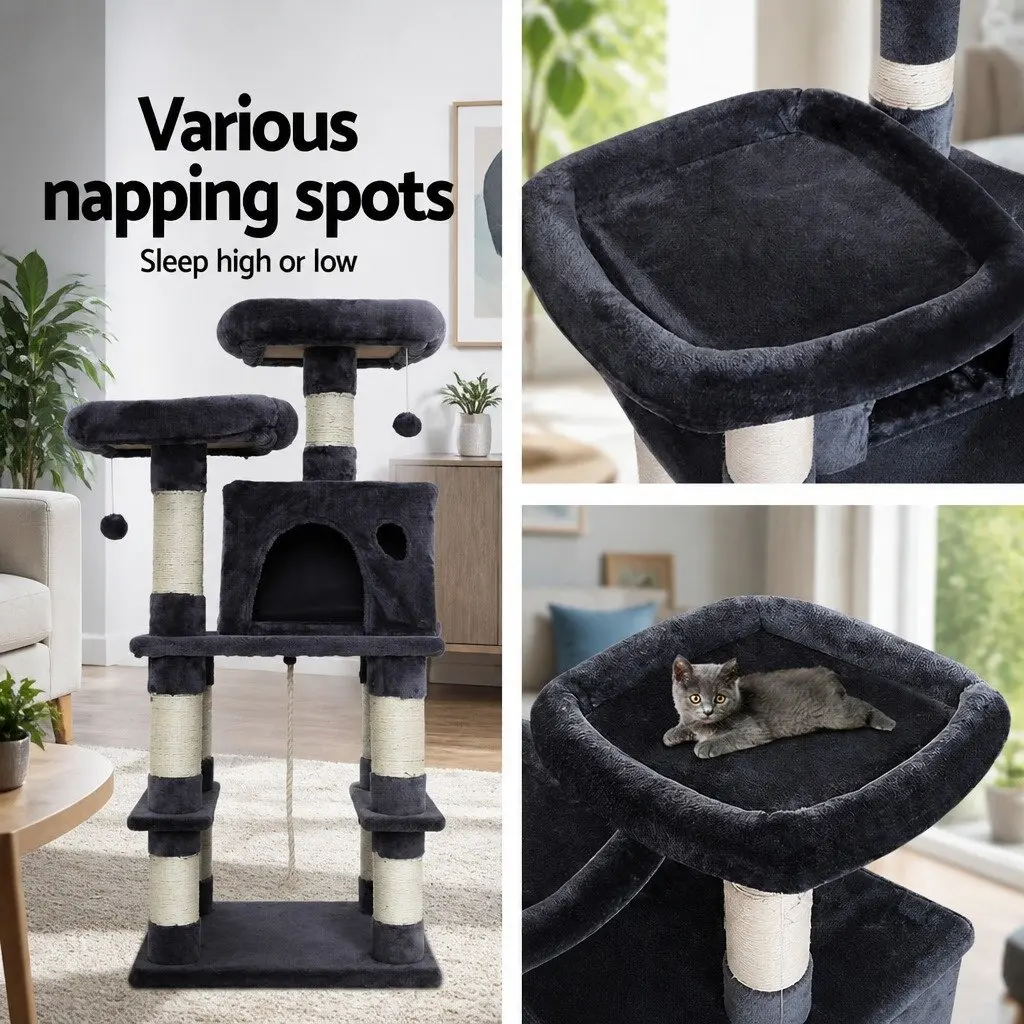 Cat Tree Multi-Level Scratching Post Condo House 145cm Grey