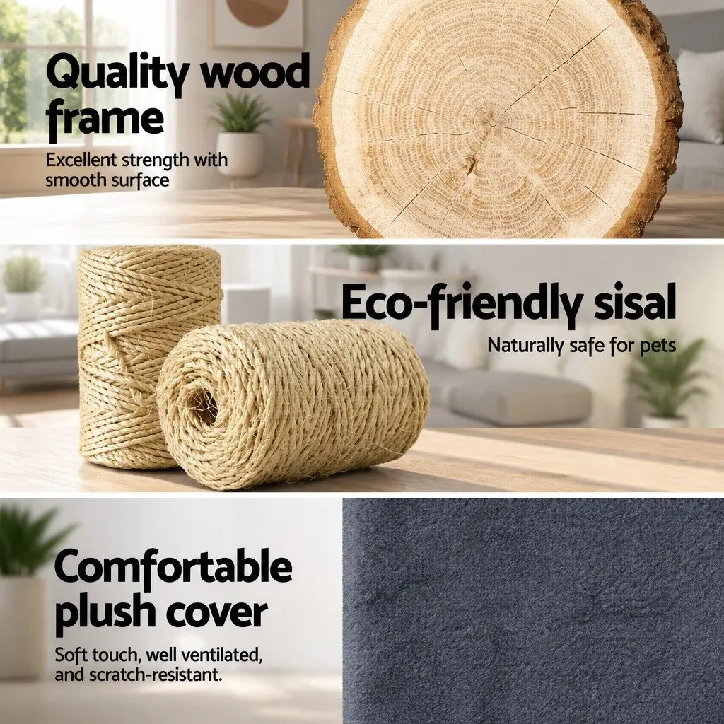 Cat Tree Scratching Post 134cm Tall Wooden Condo House with Plush Bed Grey