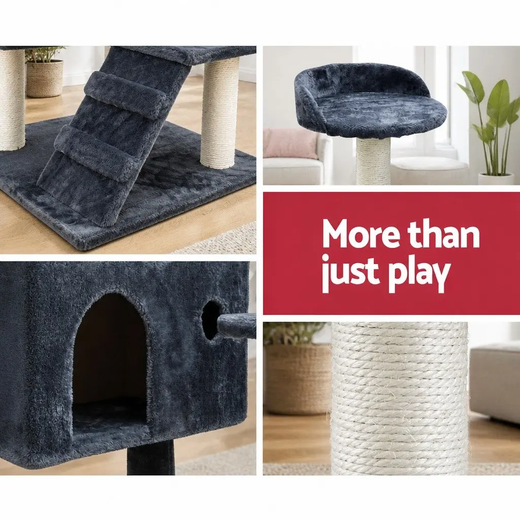 Cat Tree Scratching Post 134cm Tall Wooden Condo House with Plush Bed Grey