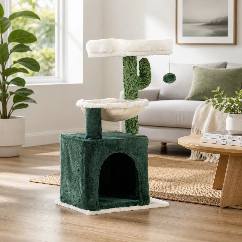 Cat Scratching Post Multi-Level 78cm Green Condo House Bed Toys