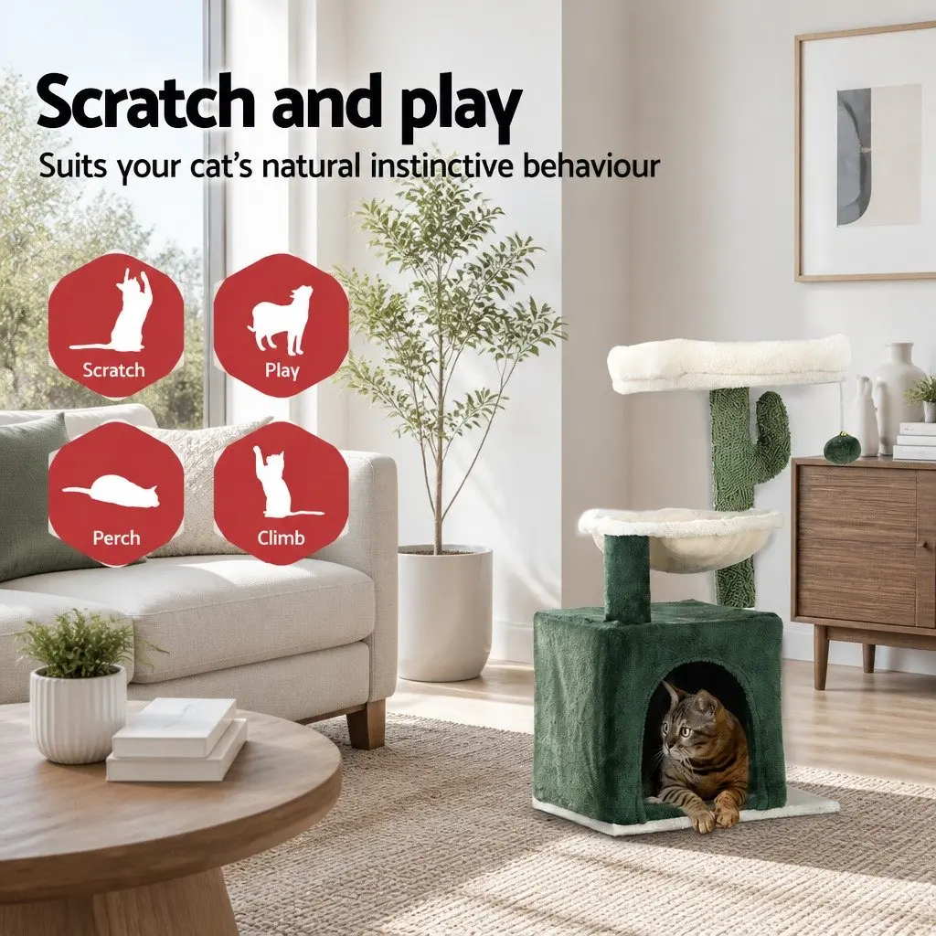 Cat Scratching Post Multi-Level 78cm Green Condo House Bed Toys