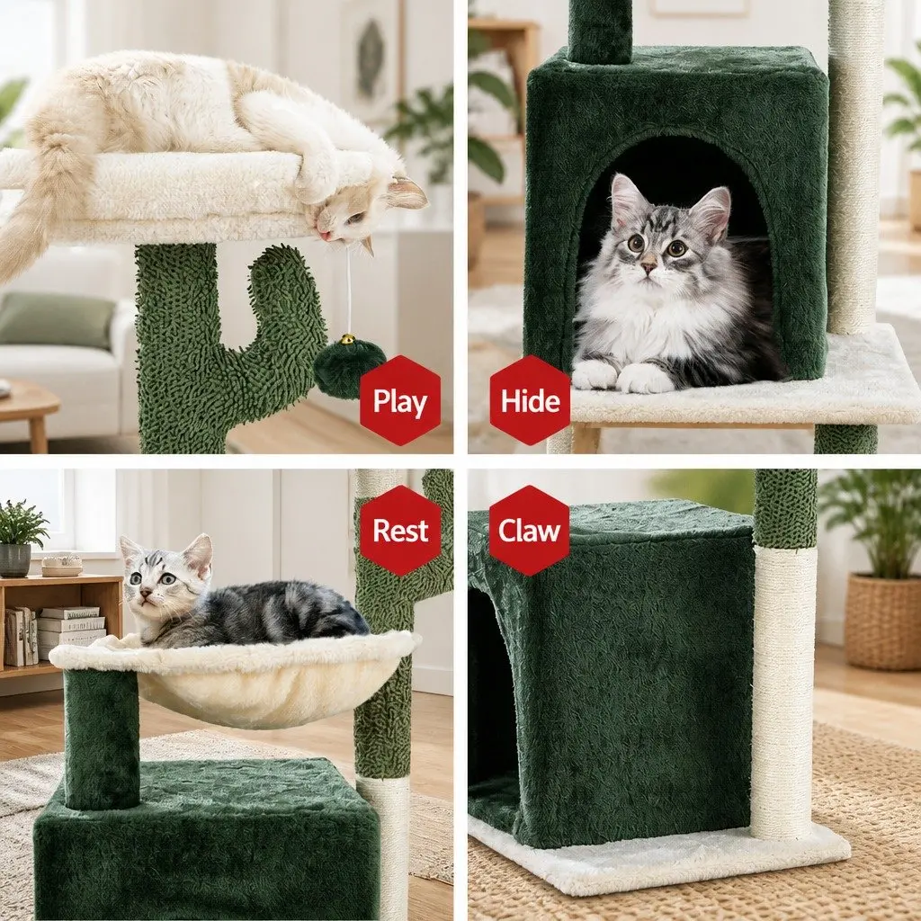 Cat Scratching Post Multi-Level 78cm Green Condo House Bed Toys