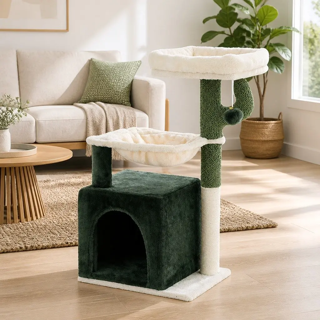 Cat Scratching Post Multi-Level 78cm Green Condo House Bed Toys