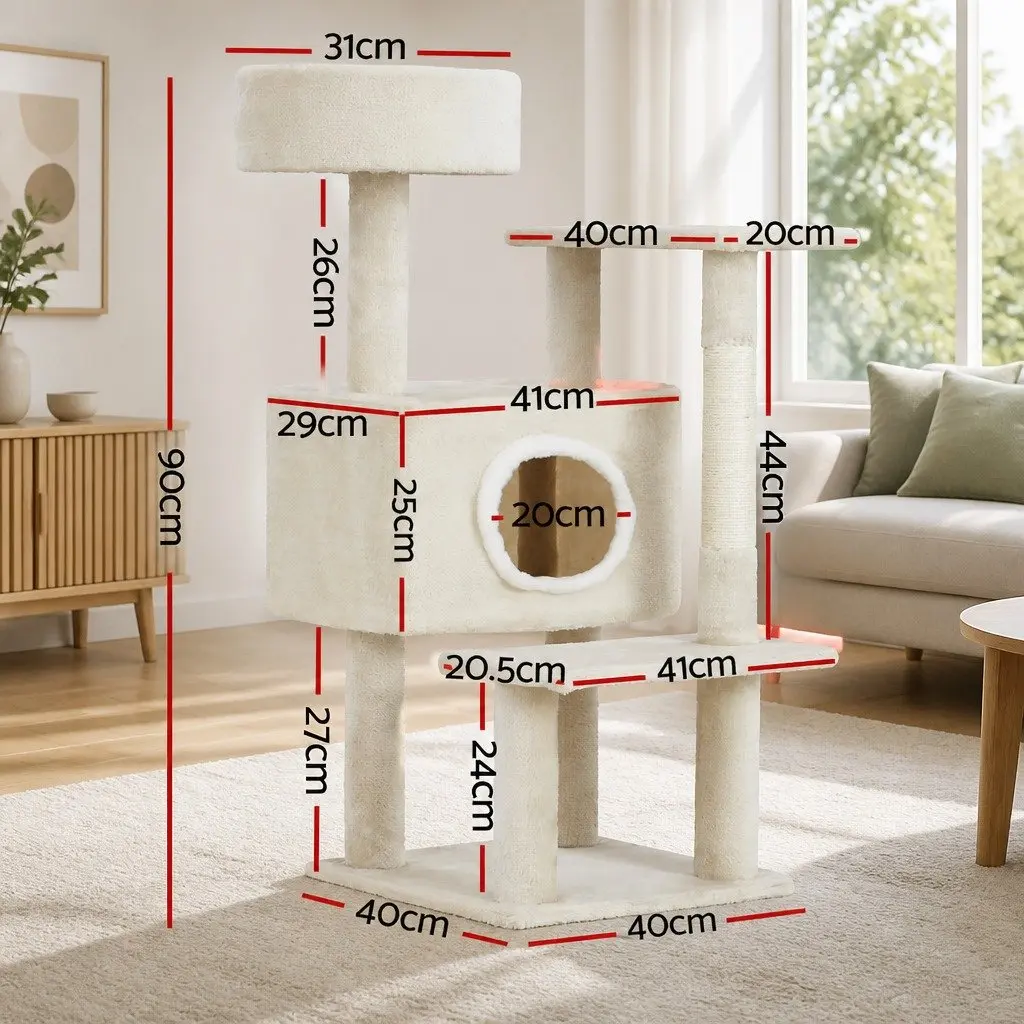 Cat Scratching Post Multi-Level Condo 90cm Beige