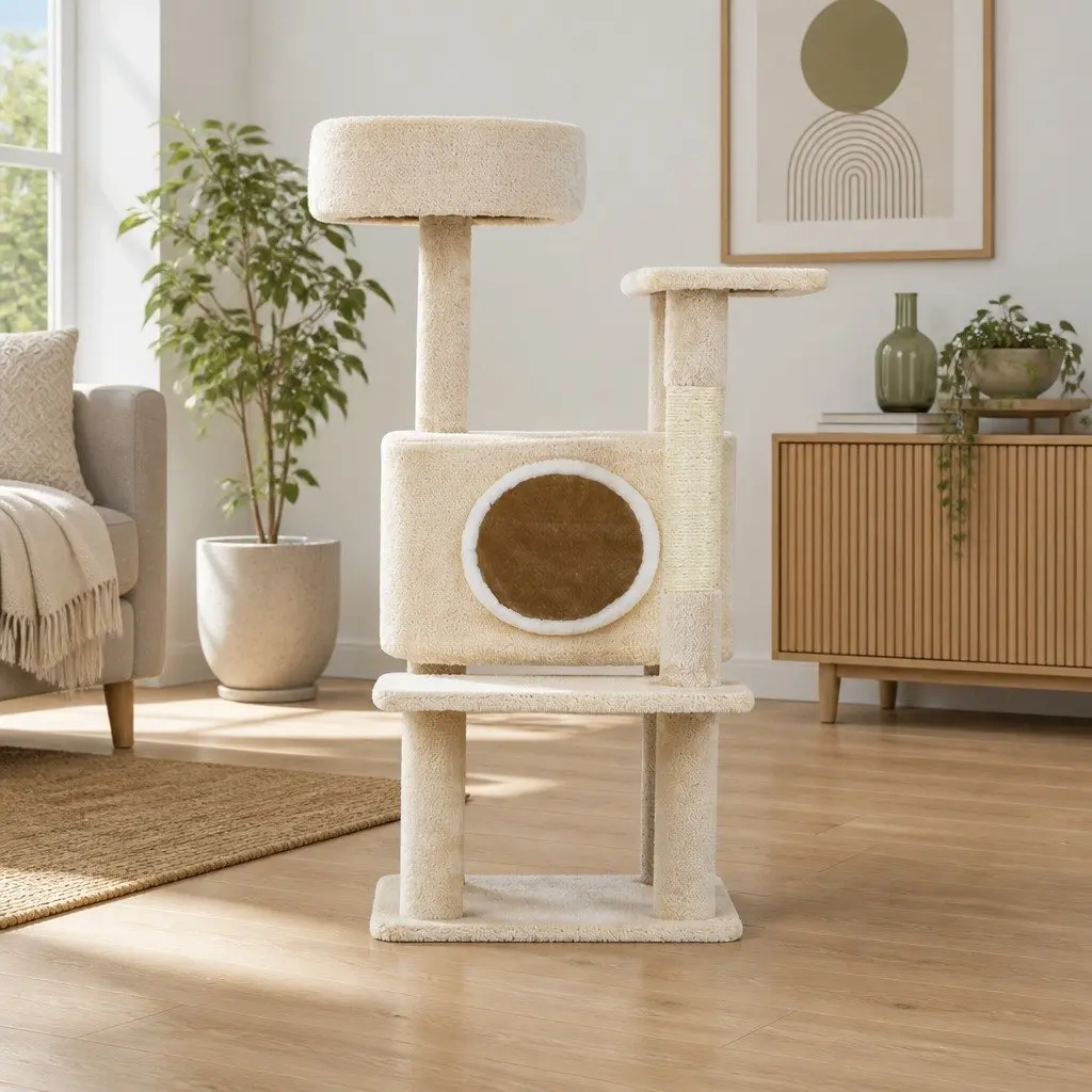Cat Scratching Post Multi-Level Condo 90cm Beige