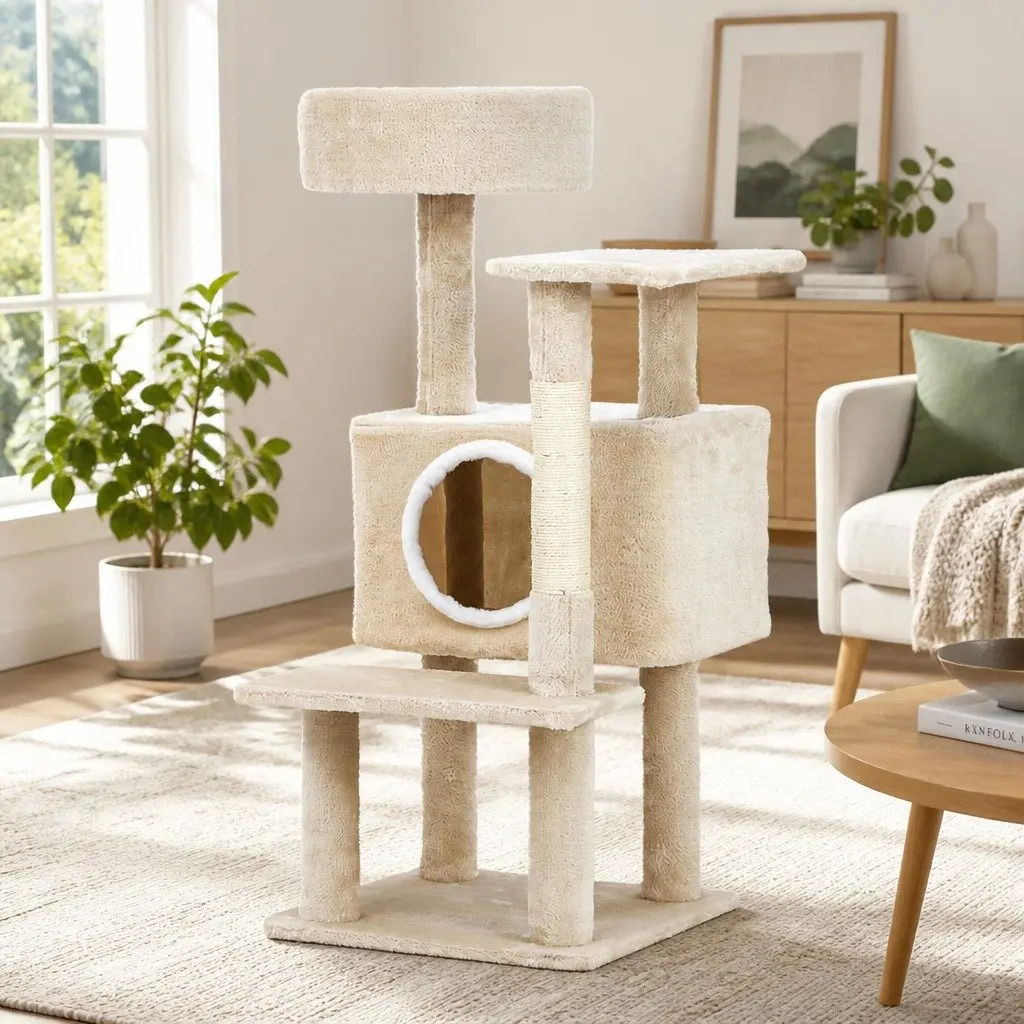 Cat Scratching Post Multi-Level Condo 90cm Beige
