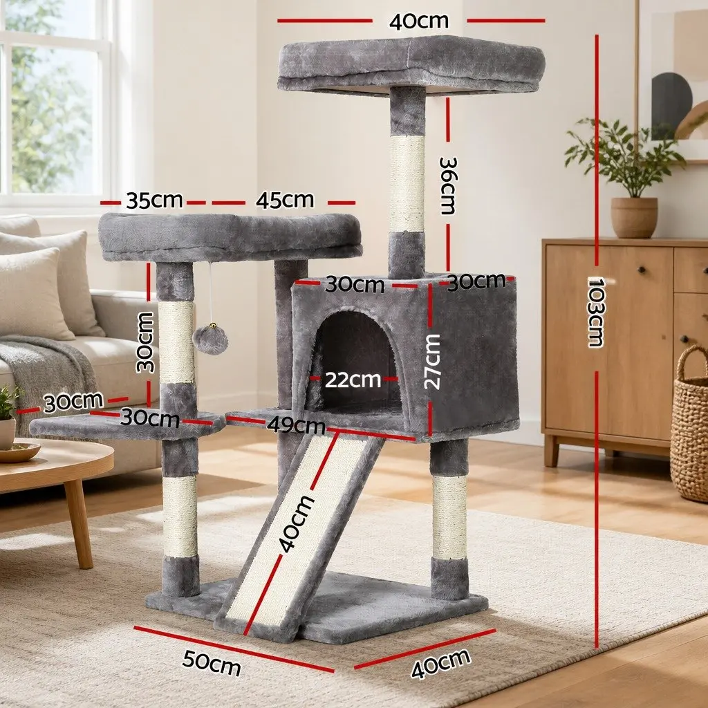 Cat Tree Scratching Post Condo 103cm Multi-Level Platforms Grey